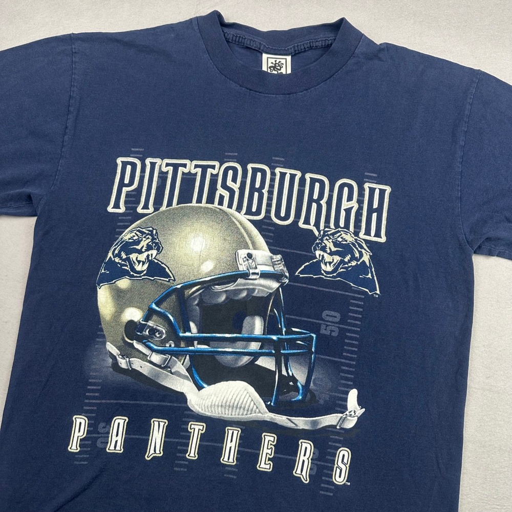 Vintage Savvy Pittsburgh Panthers T-Shirt Mens Large Navy Blue Football Graphic